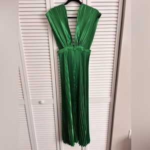 Small Bright Green Pleated Gala Midi Dress